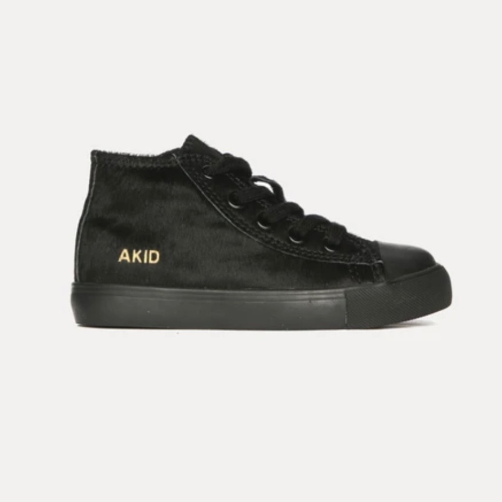 NWT AKID brand black pony hair hightop shoes Sz 10